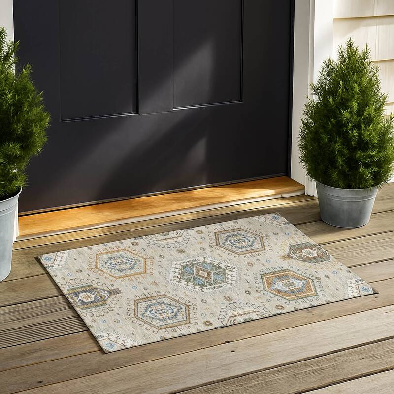Machine Washable Indoor/ Outdoor Global Akron Chantille Rug - Beige - 1'8" x 2'6"