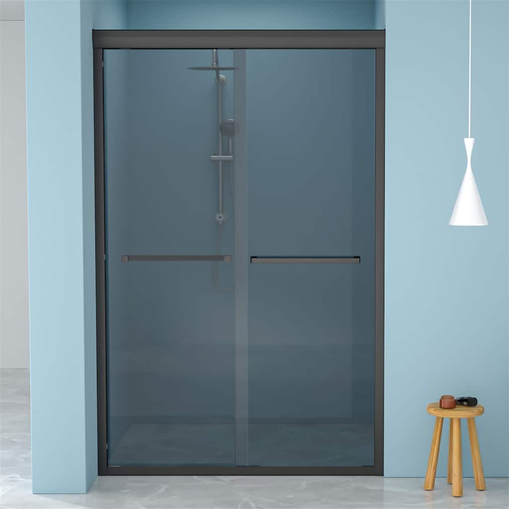 48"W x 76"H Double Sliding Glass Shower Door - 8mm Tempered Glass with 304 Stainless Steel Frame