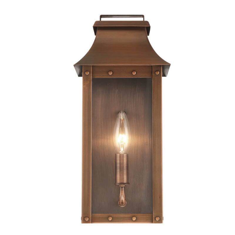 Traditional Copper Patina Wall Light with Clear Glass Design - 6” x 6” x 13.25”