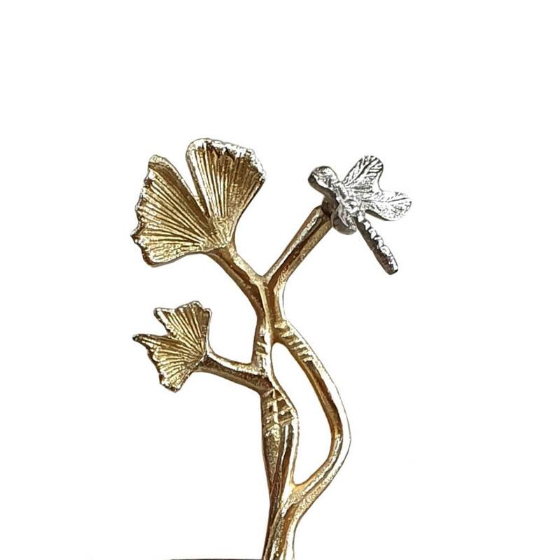 16 Inch Elegant Accent Table, 2 Tier Aluminum Cherry Blossom, Gold, Silver - 16 H x 11 W x 11 L