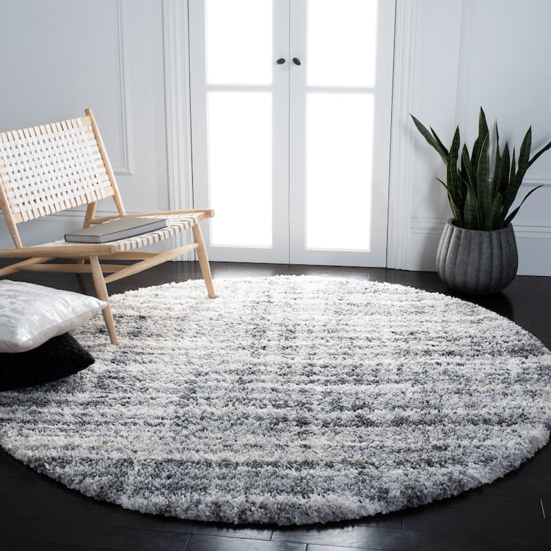 SAFAVIEH Fontana Shag Lenchen Modern Abstract 2-inch Thick Rug - 5'3" Round - Grey/Ivory