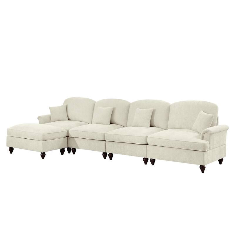 GDFStudio - Classic L-Shaped Chenille 4-Seater 137.8" Sectional Sofa with Ottoman