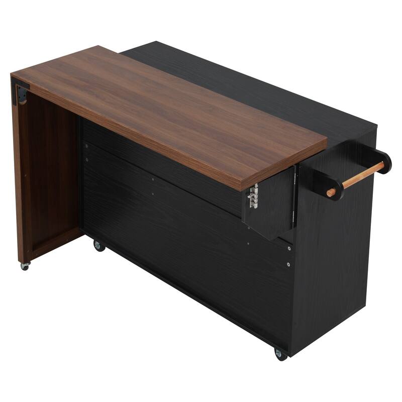 102.3" Kitchen Island with Extendable Table, Kitchen Rolling Island Cart with Trash Storage Cabinet, 3-Tier Pull-Out Spice Rack