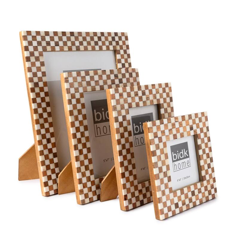 Checkered Rectangular Picture Frame - for 4" x 4" Photo - Brown and White