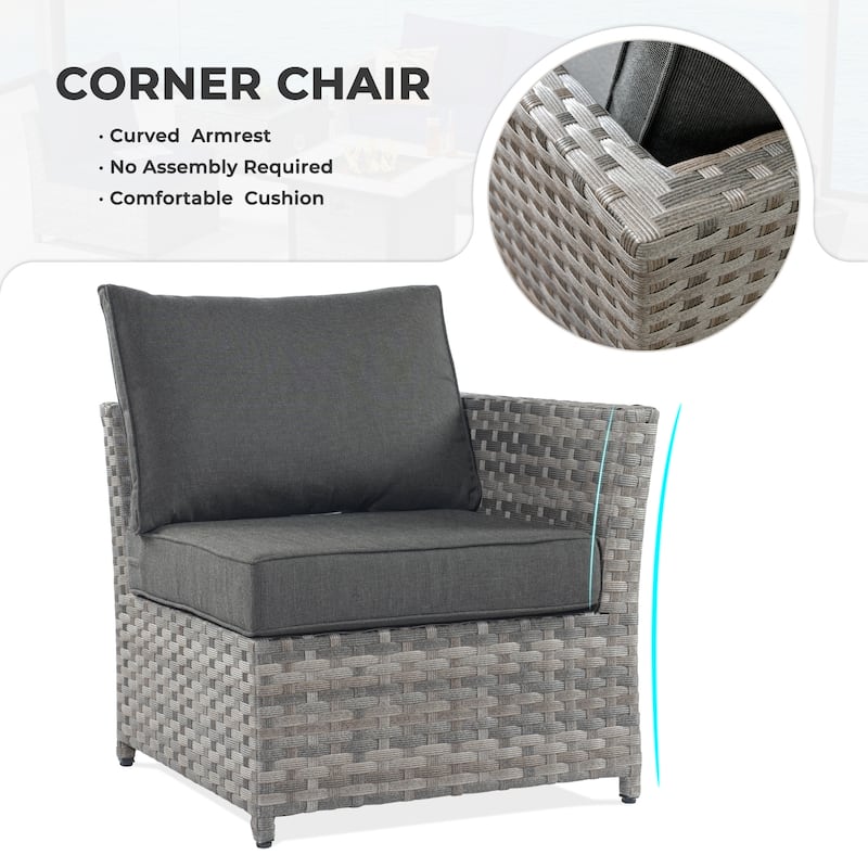 OVIOS 6-Piece Patio Grey Wicker Conversation Set
