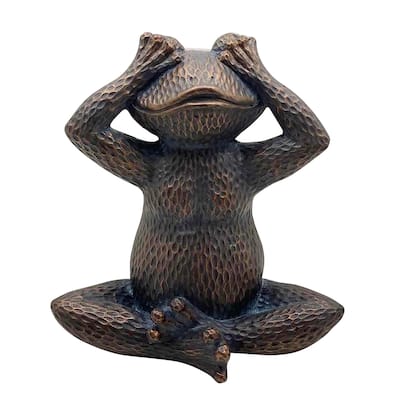 16 Inches Resin Hammered Sitting Frog Accent Decor, Bronze