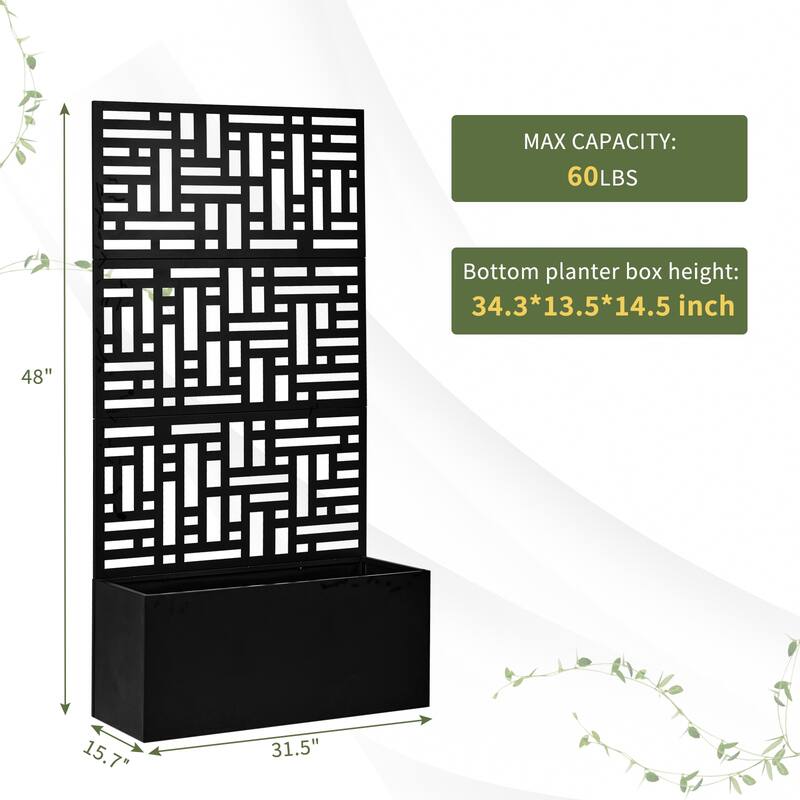 2-in-1 Black Metal Garden Planter Box with Trellis for Climbing Plants Flowers Vegetables or Patio - (35.8 x 16.1 x 70.5) in