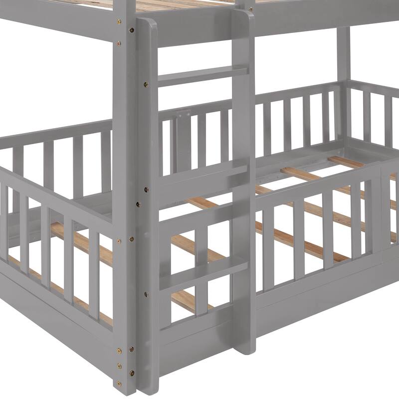 Twin Over Twin Pine Bunk Bed with Slide and Guardrail