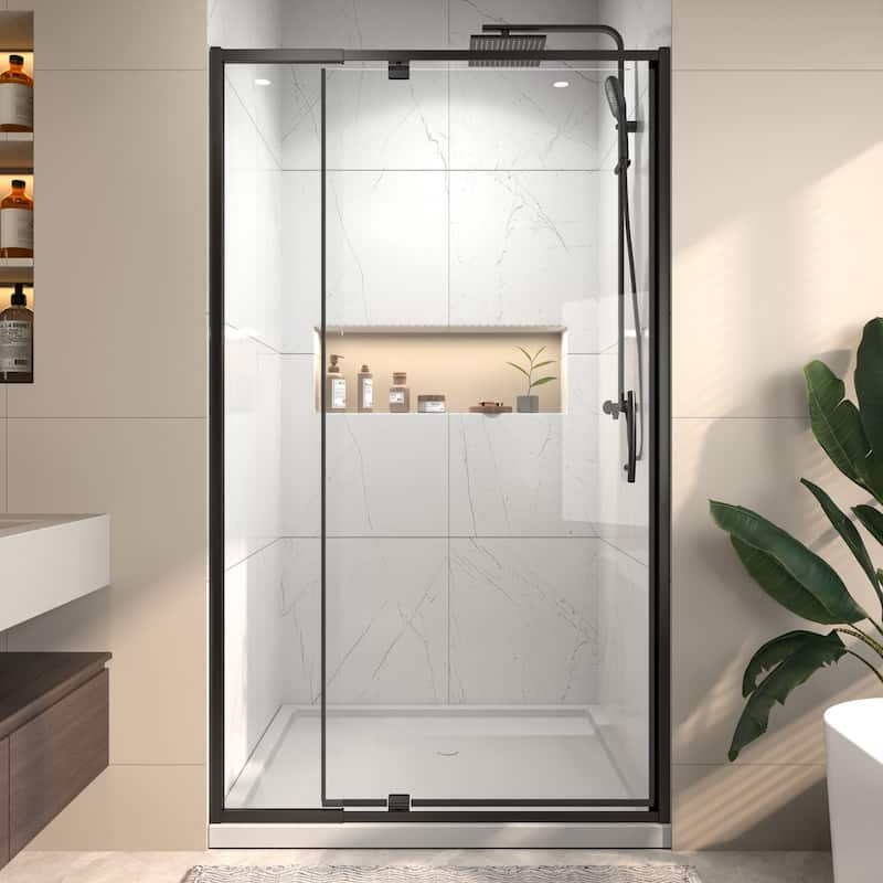 Modland 42"x71" Pivot Swing Semi-Frameless Shower Door Black/Nickel with 1/4" Tempered Clear Glass - Matte Black