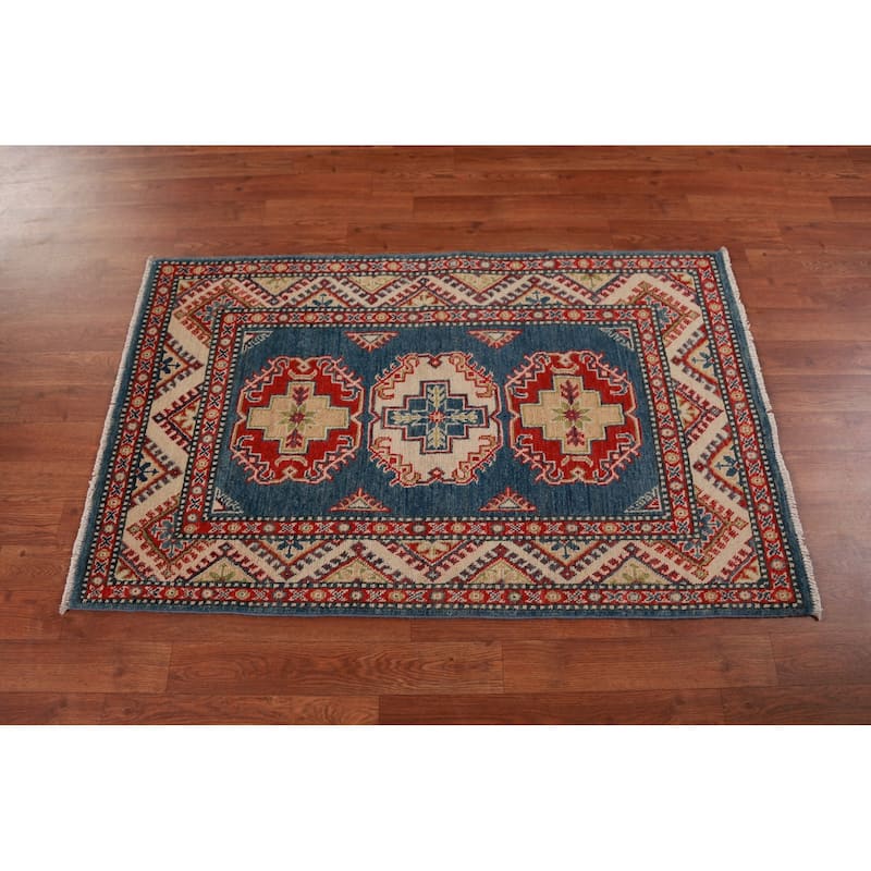 Blue Kazak Foyer Rug Oriental Handmade Wool Carpet - 2'7"x 4'2"