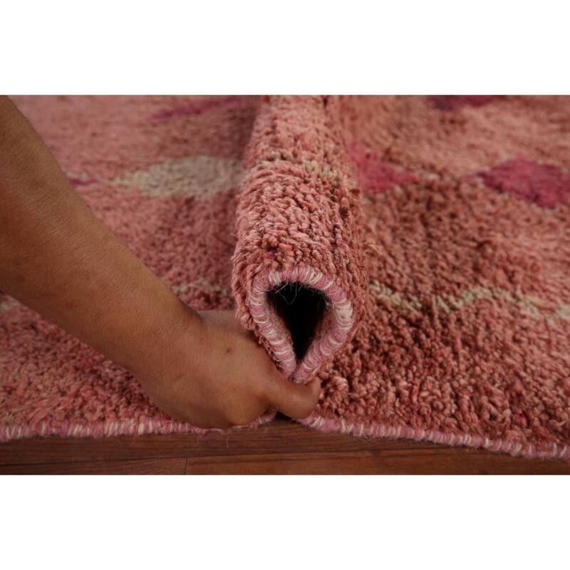 Pink Plush Moroccan Oriental Area Rug Handmade Wool Carpet - 5'11" x 10'0"