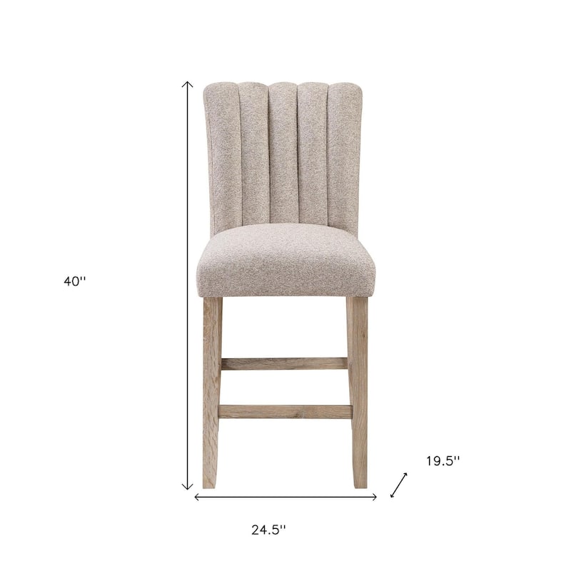 HomeRoots Set of Two 26" Beige and Natural Fabric and Wood Bar Height Bar Chairs