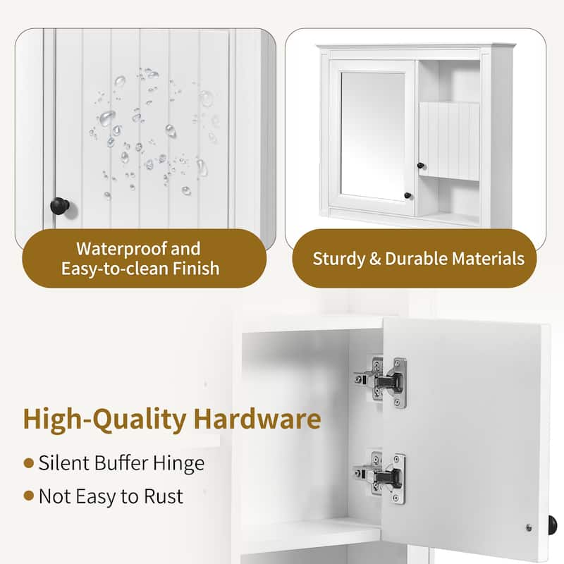 Roomfitters 32" Wall Cabinet with Mirror, Medicine Cabinet with 3 Shelves, Over Toilet Storage Organizer for Bathroom, White