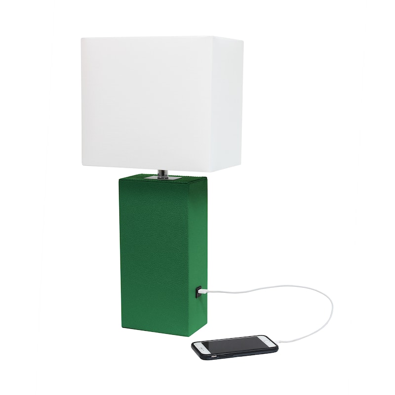 Elegant Designs 21" Modern Leather Wrapped Table Lamp with USB Port, With LED Bulb