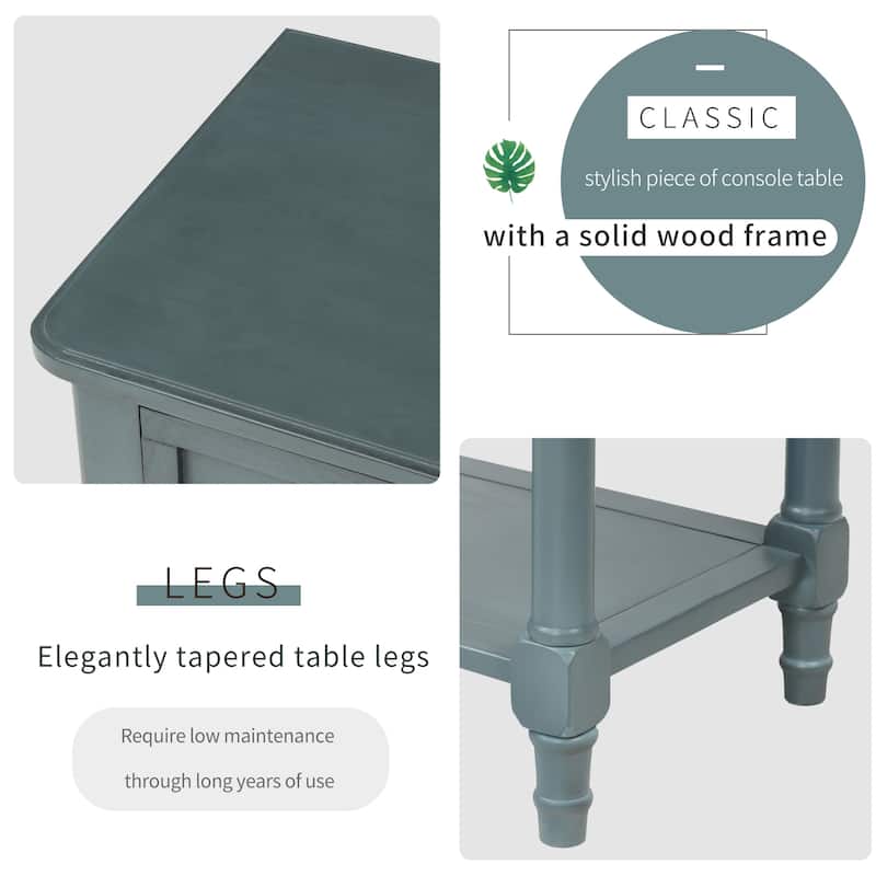 Hall Table Narrow Console Table, Slim Sofa Table with 3 Storage Drawers and Bottom Shelf, Tapered Legs, Black Round Knobs