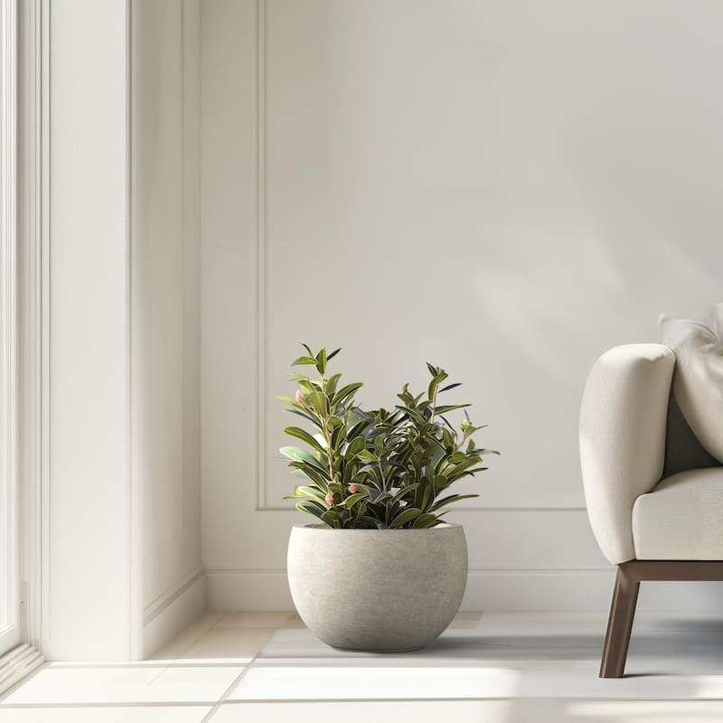 Tall Concrete Round Plant Pots / Large Indoor and Outdoor flower Planters - 15 Inch x 10.5 Inch - Light Gray