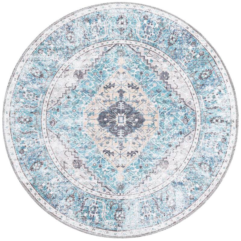 Traditional Tira Collection Area Rug - 4' Round - Seaglass