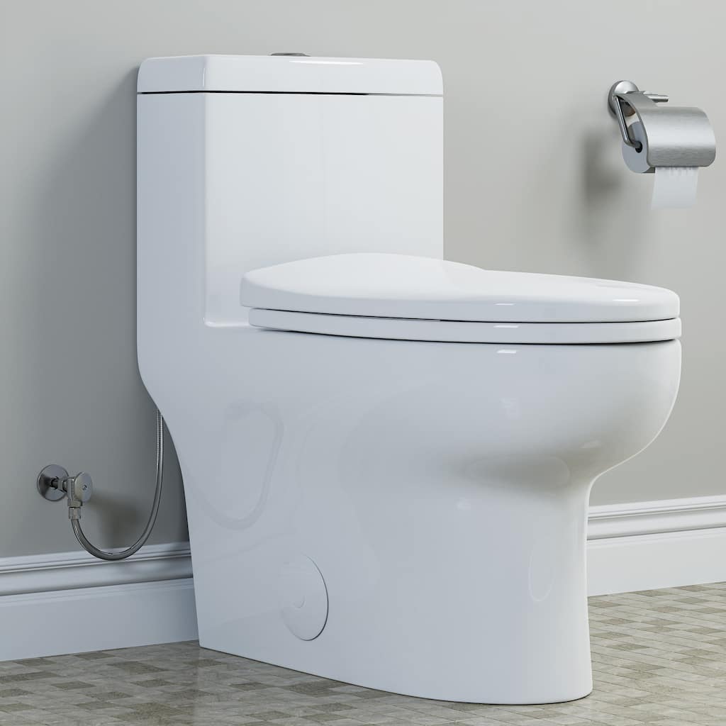 HOROW 1 Piece High Efficiency Dual Flush Elongated Toilet White 1.1/1.6 GPF Soft Close Seat - N/A