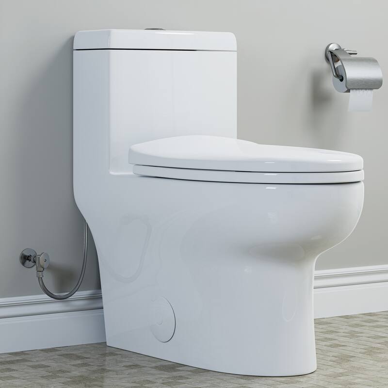 HOROW 1 Piece High Efficiency Dual Flush Elongated Toilet White 1.1/1.6 GPF Soft Close Seat - N/A - White