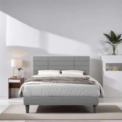 Bed Frame w/Upholstered Headboard,Strong Frame & Wooden Slats Support