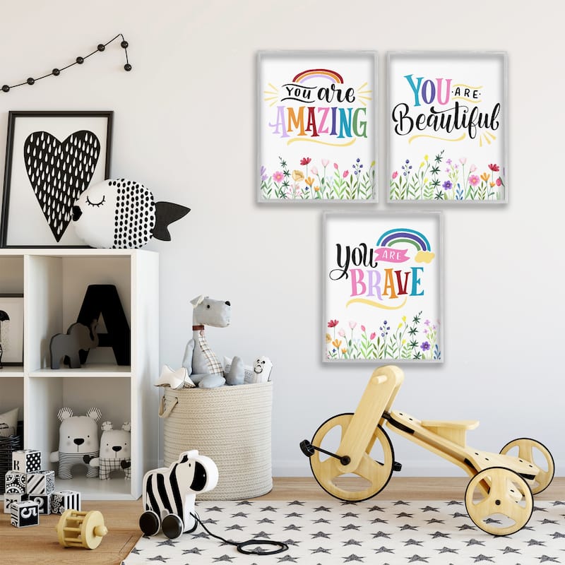 Stupell Confidence Sentiments with Florals Framed Giclee Art Design By Kim Allen (Set of 3)