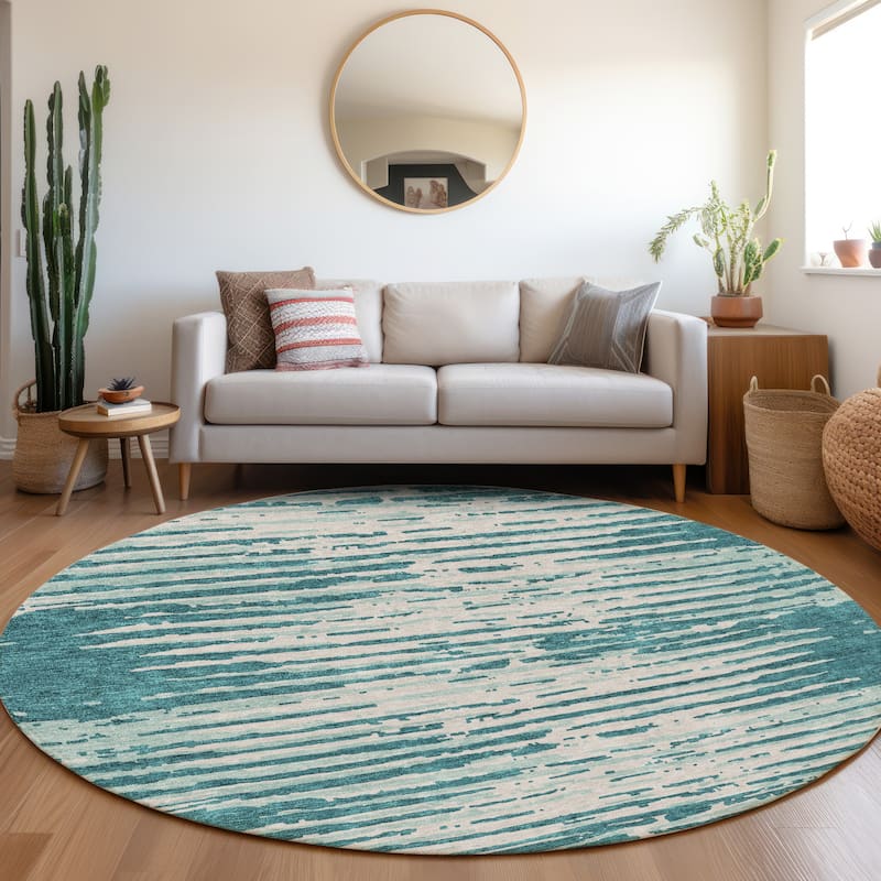 Premium Washable Super Soft Modern Scratches Mayfield Rug - Teal - 8' x 8'