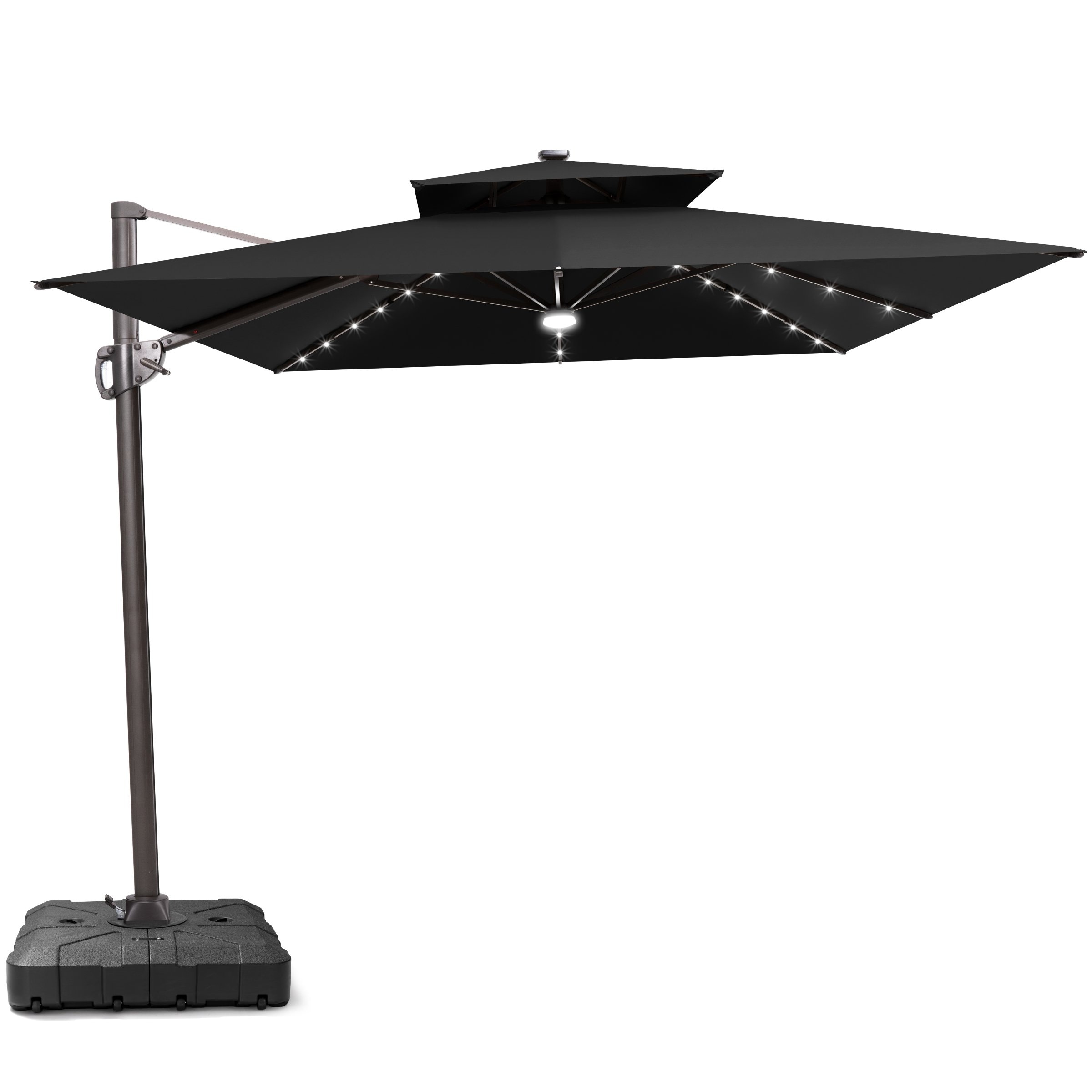 9 FT x 11 FT Outdoor Dual Top Patio Cantilever Umbrella LED Light with Wheel Base