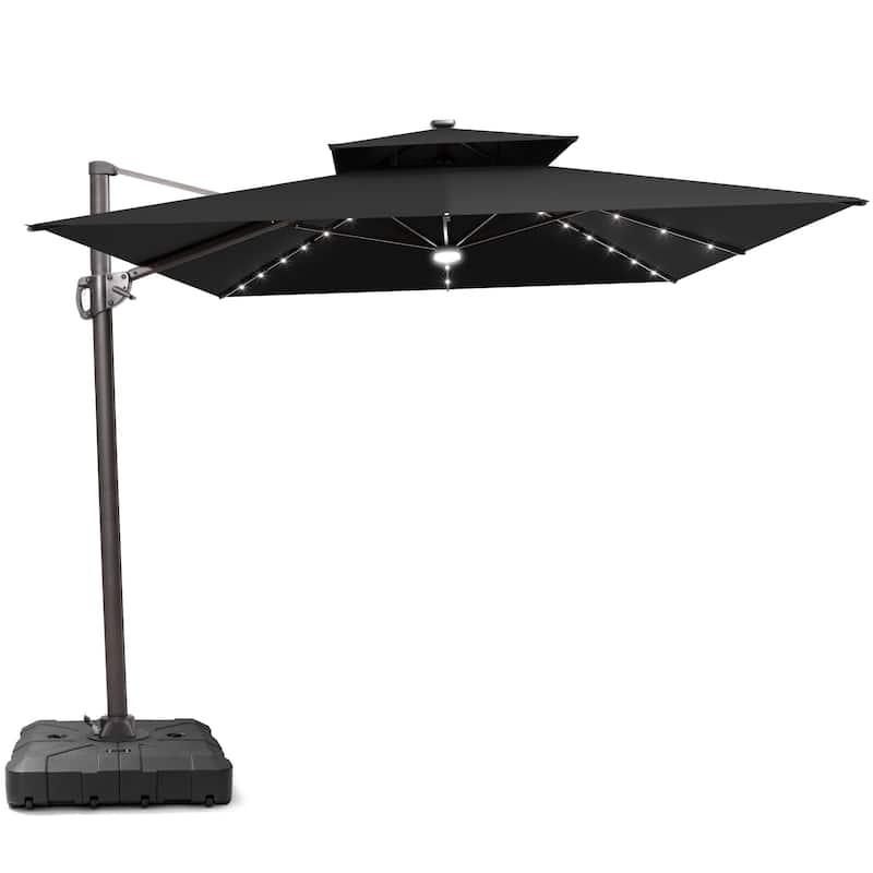 9 x11 FT Double Top LED Lighted Cantilever Patio Umbrella Rectangle with Base