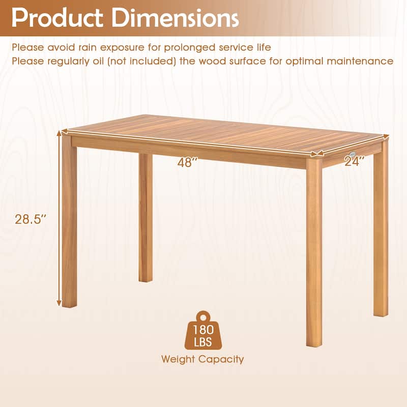 Gymax Outdoor Acacia Wood Dining Table w/Slatted Tabletop for Garden