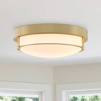 12 inch 2-Light Flush Mount Light Fixture, Modern Ceiling Light with Brass Gold Finish