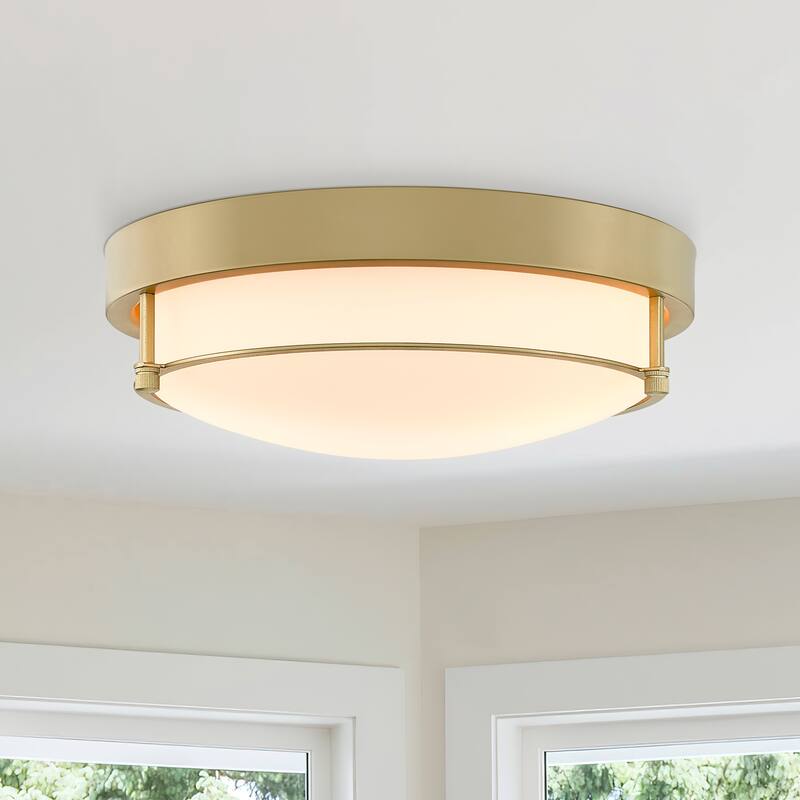12 Inch 2-Light Flush Mount Light Fixture, Modern Ceiling Light - Gold