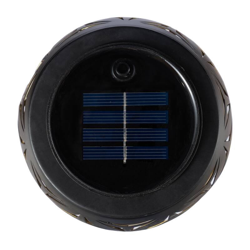 Glitzhome 8.75"H Set of 2 Black Metal Cutout Geometric Pattern Solar Powered Outdoor Lantern with LED Light