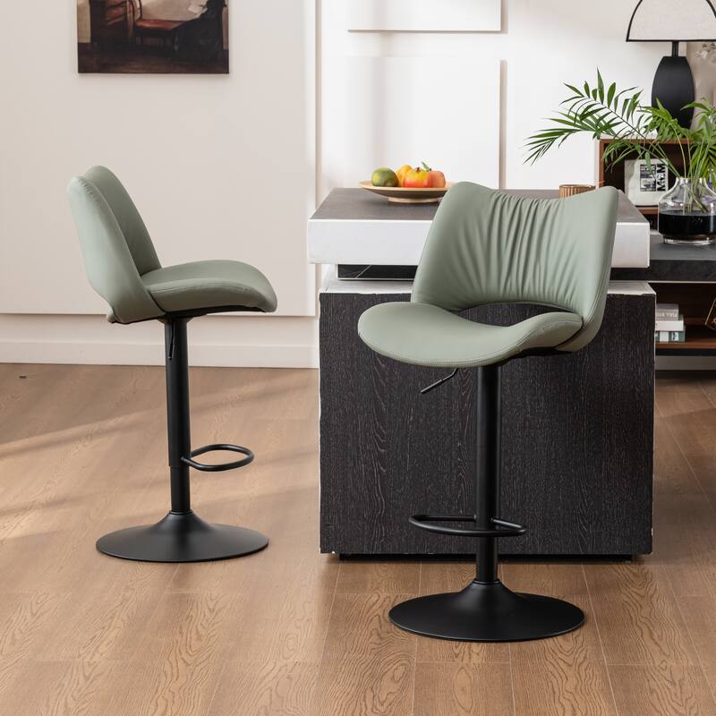 Faux Leather Upholstered Bar stools Set of 2 with Metal Footrest