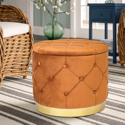 Adeco Round Velvet Multi-Function Vanity Footstool Storage Ottoman