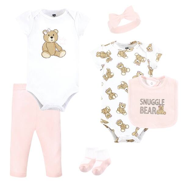 slide 1 of 1, Hudson Baby Infant Girl Cotton Layette Set, Pink Teddy Bears 0-3 Months - Pink Teddy Bears