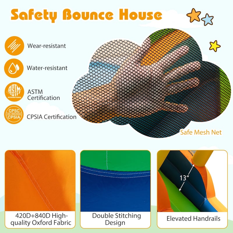 Kids 8-in-1 Inflatable Bouncer with Slide Splash Pool Basketball Hoop Football Goal and Ring Toss Games - 151" x 108" x 92"