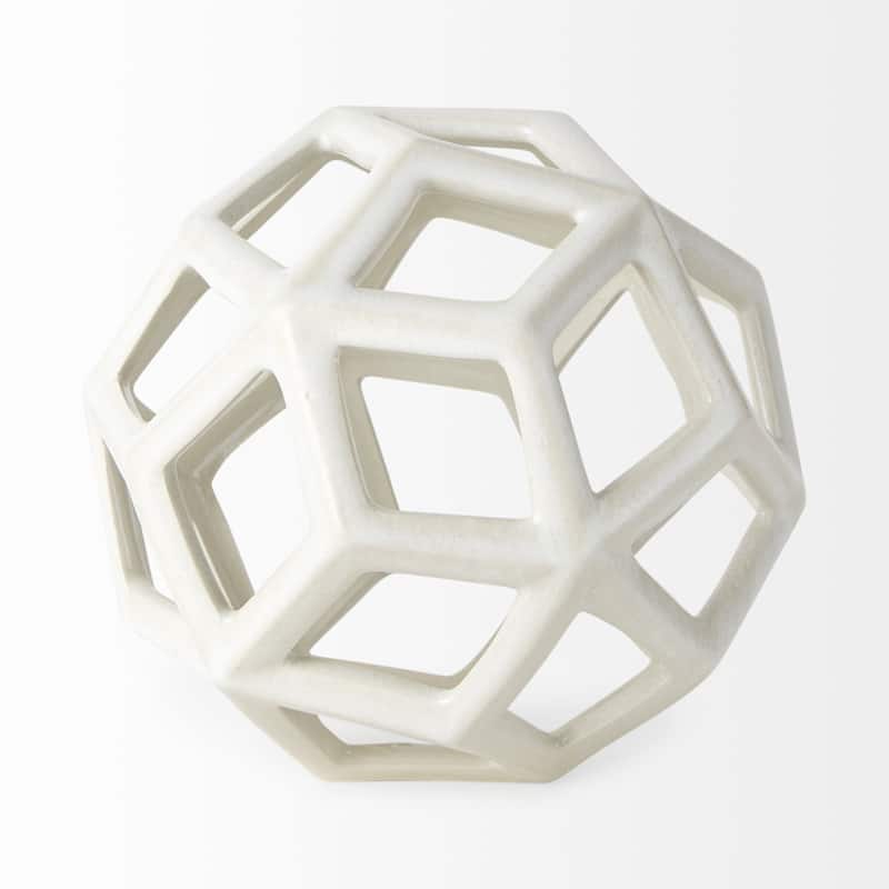 HomeRoots 7" White Ceramic Decorative Orb Tabletop Sculpture - 7"W x 7"D x 7"H