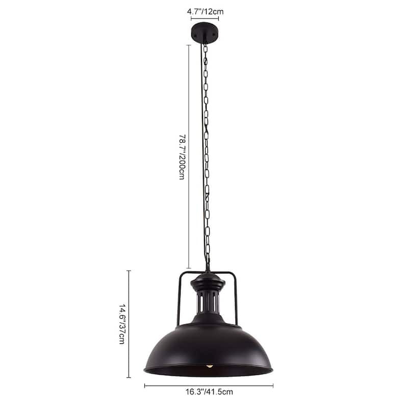 Industrial 1-Light Metal Dome Pendant Light Black Rusty 16in