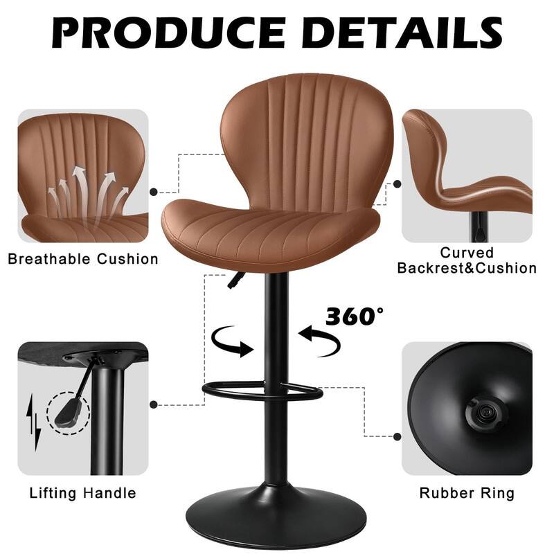 Bar Stools Set of 2,Adjustable Swivel Counter Height Bar Stools - 15.7"D x 19.6"W x 46.9"H