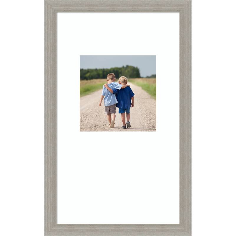 Woodgrain Stripe Blonde Framed Picture Frame, Photo Frame - 13x22 Matted to 8x8 - Woodgrain Stripe Grey