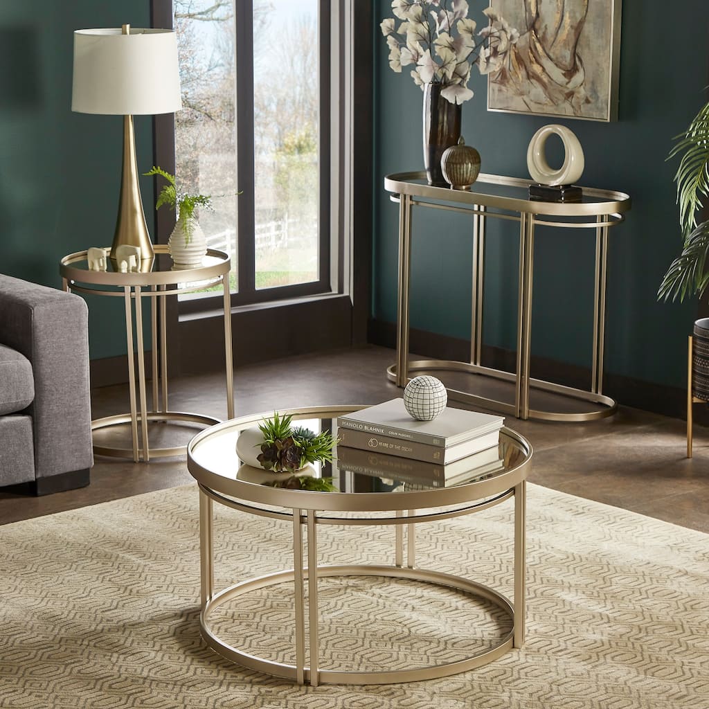 Dale Champagne Silver Finish Antique Mirror Top Table Set by iNSPIRE Q Modern