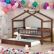 preview thumbnail 2 of 10, Twin Size Wooden House Bed Platform Bed With Twin Size Trundle,Solid Construction For Bedroom
