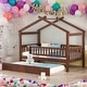 preview thumbnail 26 of 48, Twin Size Wooden House Bed With Twin Size Trundle Walnut
