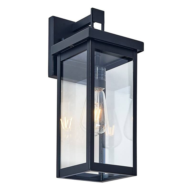1 Light outdoor wall lamp with clear glass, Black Finish - Black - 16"H x 6"W x 7.5"D