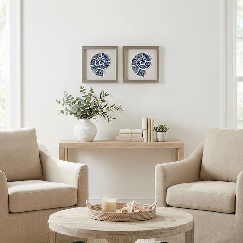 American Art Decor 2-Piece Coastal Seashell & Sea Glass Shadowbox Framed Wall Art Set