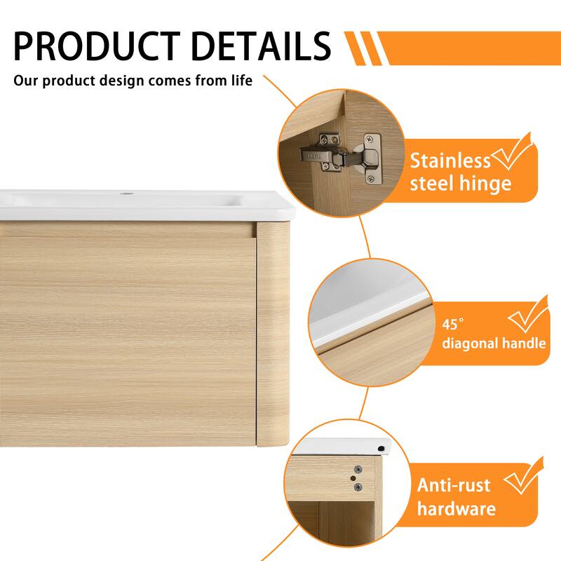 Bathroom Vanity With Sink In 24/28/36/40/60/68 Inch, Floating Bathroom Vanity With Soft Close Door