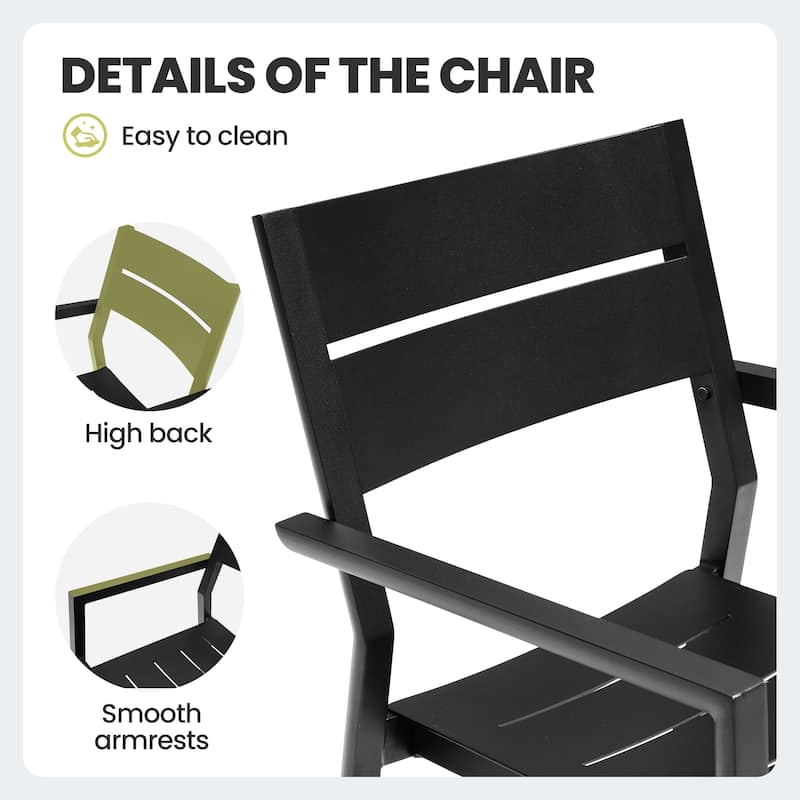 9-Piece Outdoor Patio Dining Set All-Weather Aluminum Square Table with Umbrella Hole and Stackable Chairs