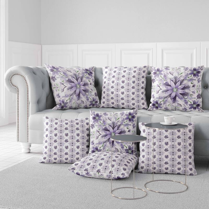 White And Purple Snowy Crest Indoor/Outdoor Throw Pillow Zipper