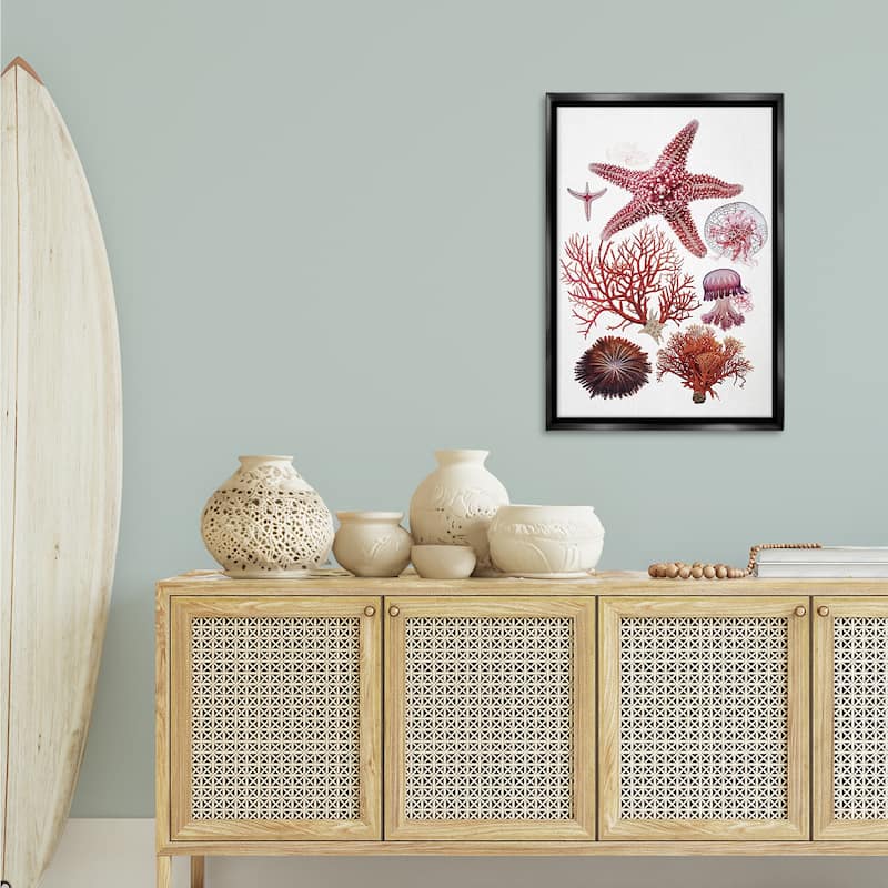 Stupell Rosy Undersea Creatures Framed Floater Canvas Wall Art Design By Ramona Murdock