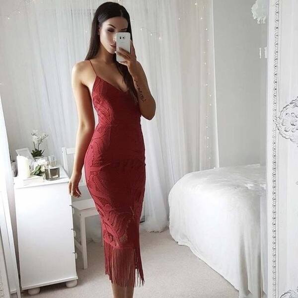 Shop Red Lace Up Fringes Hot Dress Women Midi Bodycon White Casual Vestido De Festa Female Halter Boho Formal Little Black Dresses Overstock 27108027